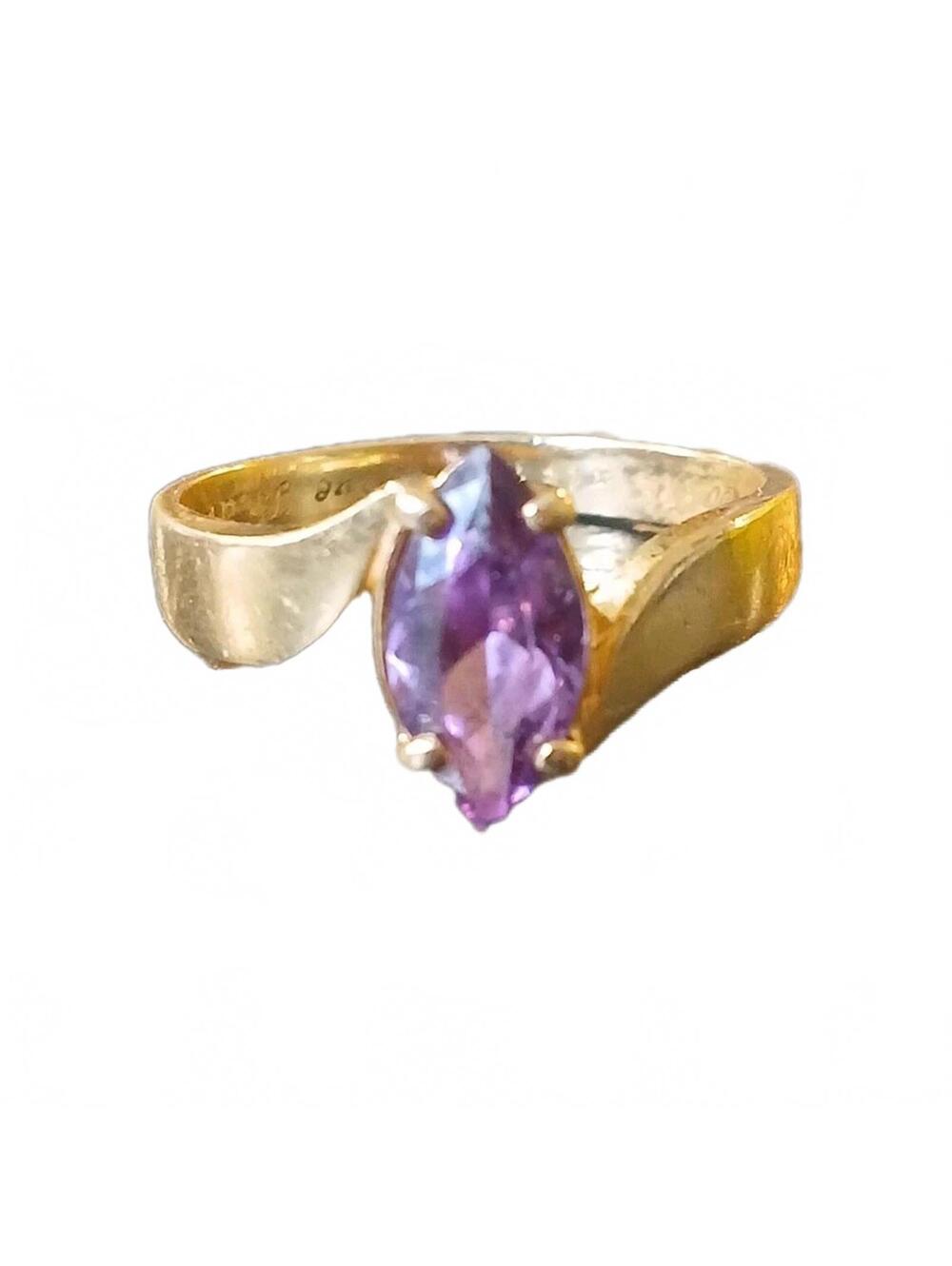 14kt Yellow Gold Marquise Amethyst Ring Size 10.5/7.2mmx2.2mm Amethyst Engraved